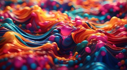 Abstract background with flowing waves and patterns that evoke a sense of organic motion and rich colors like amber and evibrant eruption of color in motion that has the appearance 