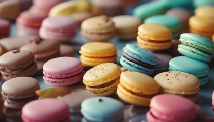 Fototapeta premium view of colorful macarons cookies. french cakes. sweet and colorful french macaroons