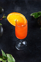 Alcoholic cocktail of orange juice with bitter campari. Campari orange cocktail. The bar card.