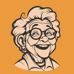 retro cartoon illustration of a happy granny