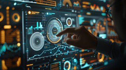 Obraz premium People of financial experts gathered around a computer screen, analyzing a dashboard showing sales and operations data, big data analytics, Corporate strategy, operations, marketing in modern office.