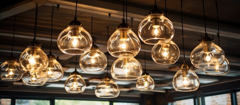 Chic ceiling lights in a cafe stock image