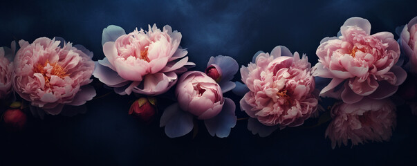 Gorgeous peony flowers on a dark-colored background