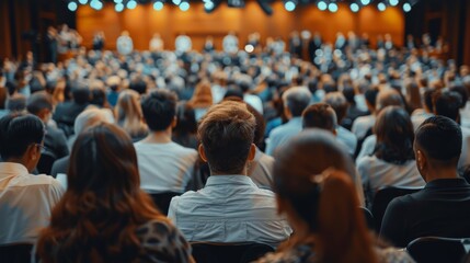 Rear view of audience in the conference hall or seminar meeting, business and education concept. - obrazy, fototapety, plakaty