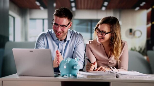 Happy Couple Doing Retire Finances Plan