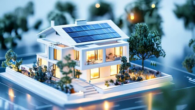 Solar powered smart house model. Smart home and green energy concept.