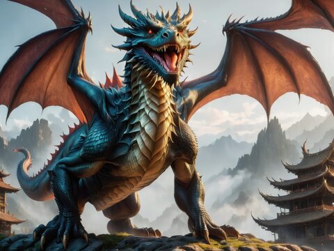 Dragon in the Sky, Dragon Flying Wallpaper, a realistic dragon on mountain wallpaper background image