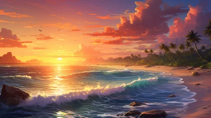 Foto op Plexiglas Beautiful sunset on the shore. © Hassan