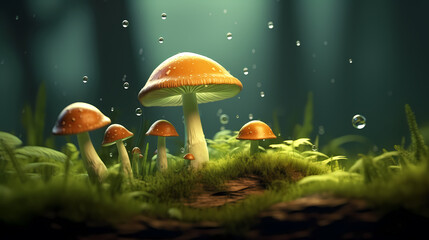 Fototapeta premium Close up look at the forest floor showing mushrooms