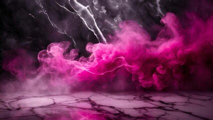 pink color smoke perform on black marble abstract background - obrazy, fototapety, plakaty