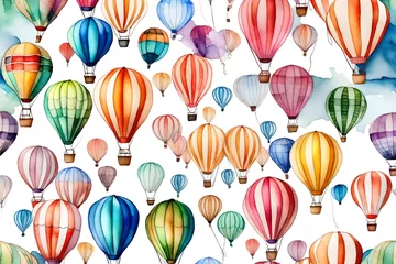 Crédence de cuisine en verre imprimé Montgolfière Watercolor colorful hot air balloons