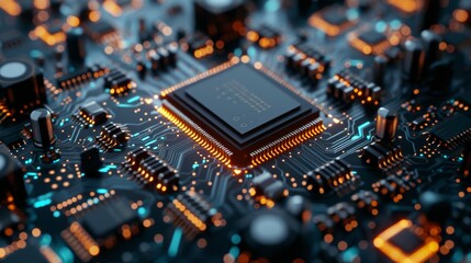 Fototapeta premium Circuit Board with many CPU Processors in the server room of the data center. Microchips Starting Artificial Intelligence Digitalization of Neural Networking, Cloud Computing Data Digital Move