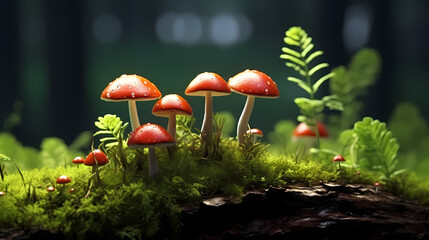 Fototapeta premium Close up look at the forest floor showing mushrooms