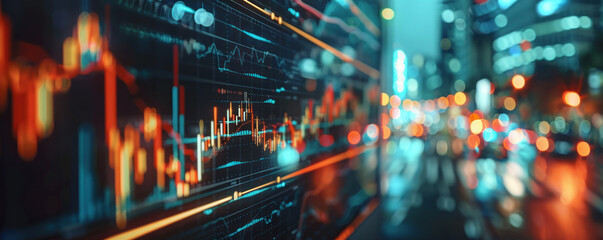 Detailed shot of a stock market trading graph on a monitor - obrazy, fototapety, plakaty