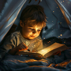 lecture magique, enfant qui lit un livre