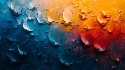 Fotobehang Abstract oil paint smears in vibrant red, blue, and yellow hues create a dynamic and colorful texture. © Atipong