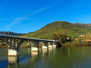 Fototapeta na wymiar Bridge over the Douro River of 2000 in Barca d'Alva. Escalhão, Portugal.