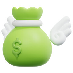 flying money bag 3d render icon illustration