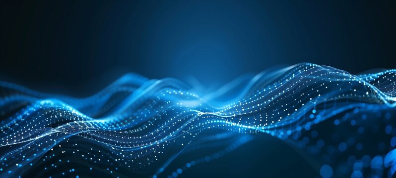 Abstract blue technology background with dynamic digital waves. This design conveys a sense of connectivity and data flow, ideal for themes related to technology