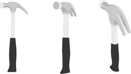 Simple 2D illustration drawing light grey hammer turnaround object hammer side, hammer back, hammer front, diy project repairman house, vector element