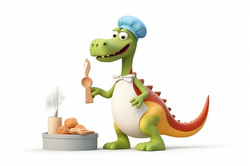 Dinosaur cooking a meal isolated background