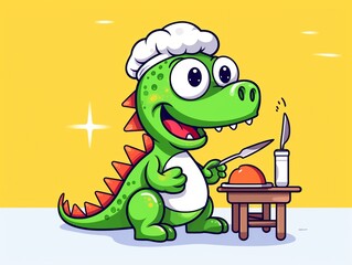 Dinosaur cooking a meal