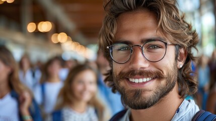 Fototapeta premium A man with a beard and glasses smiling at the camera