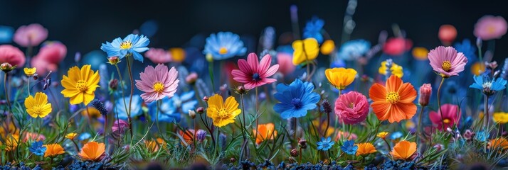 Fototapeta na wymiar Vibrant flowers cover a green field