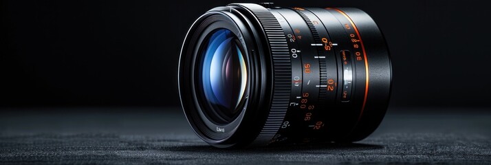 A large lens resting on a dark surface, reflecting minimal light