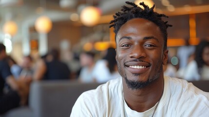 Fototapeta premium A man with dreadlocks sitting at a restaurant table