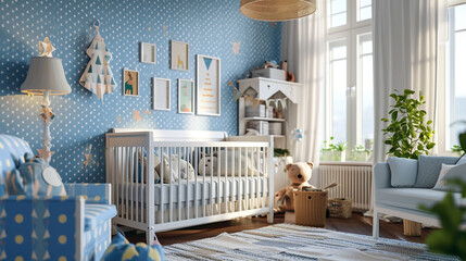 Decorated Baby room with toys and cot