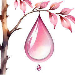 Under the Tree Branch: Large Pink Water Droplet Icon.(Generative AI)