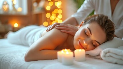Obraz na płótnie Canvas A woman lying down receiving a back massage at a spa