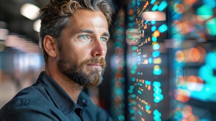Obraz premium A man with a beard wearing a black shirt