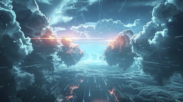 Imagine cloud tech as vast, ethereal data lakes above, where info flows freely in flexible, scalable environments.