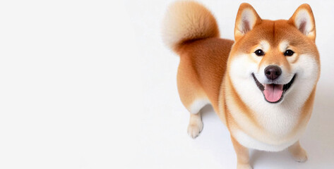 Standing Shiba Inu standing on four legs, photographed against white background
