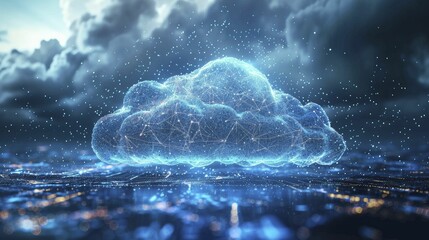 Envision cloud technology as ethereal data lakes in the sky, where information flows freely, stored in flexible, scalable environments. - obrazy, fototapety, plakaty