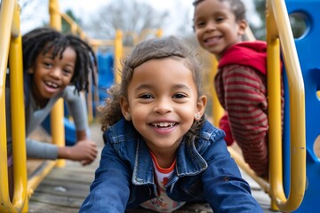 Fototapeta na wymiar portrait of a dark-skinned happy girl on the playground