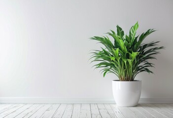 A background featuring green plants in a white living room interior, with a white wall offering ample copy space by ai generated - obrazy, fototapety, plakaty