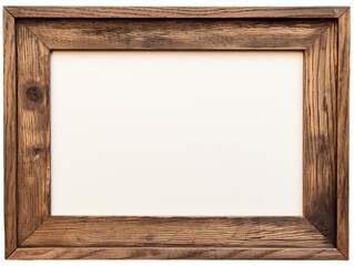 Isolated Rustic Wooden Photo Frame Element with a Retro Decoration. Rough Brown Wooden Finish 