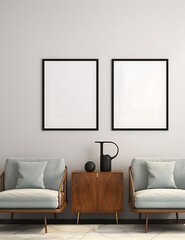  Frame mockup, ISO A paper size. Living room wall poster mockup. Interior mockup with house background. Modern interior design. 3D render