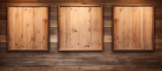 Three wooden frames on a wooden backdrop