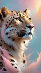 Fantasy Illustration of a wild animal leopard. Digital art style wallpaper background in pastel colors.