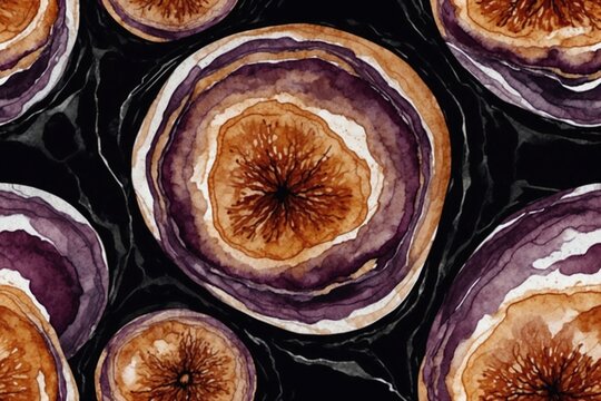 abstract watercolor figs on  black backdrop
