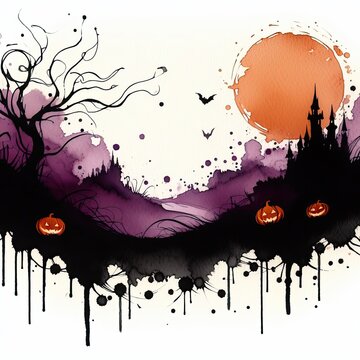 Halloween background in ink paint with Generative AI.