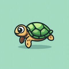 Obraz premium Cute sea turtle flat logo illustration, cartoon sea turtle icon. Adorable ocean animal nature icon concept for children and branding.