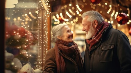 An elderly couple sharing a tender moment
