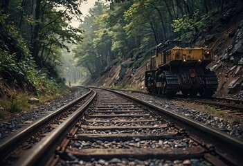 Obraz premium A mine with tracks signifies a labyrinth of tunnels winding through the earth's depths by ai generated