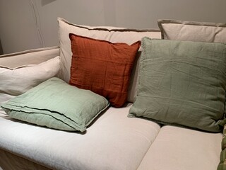 close up shot of sofa with pillows