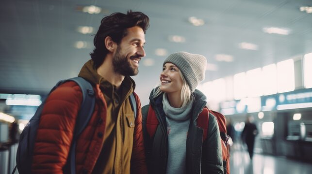 A traveler and his companion at the airport